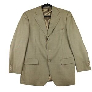 Harold Powell Men Houndstooth Blazer Jacket Brown Plaid Sport‎ Coat 44R Vintage